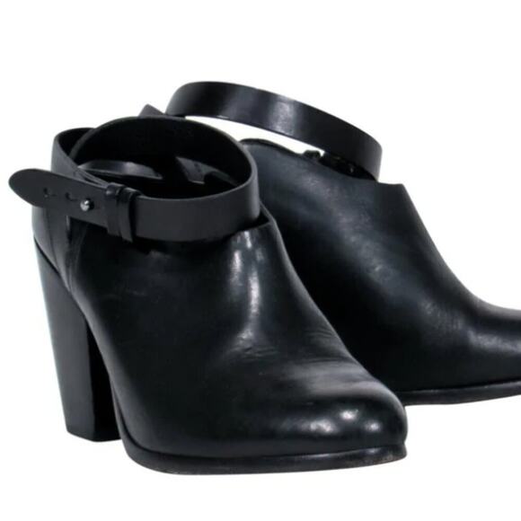 Rag & Bone "Kenny" Ankle Wrap Black Leather Shootie Heeled Mule Bootie Slides - Picture 2 of 9